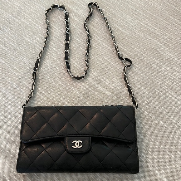 CHANEL Handbags - Chanel Matelassé Flap Wallet on Chain w/silver fixtures.